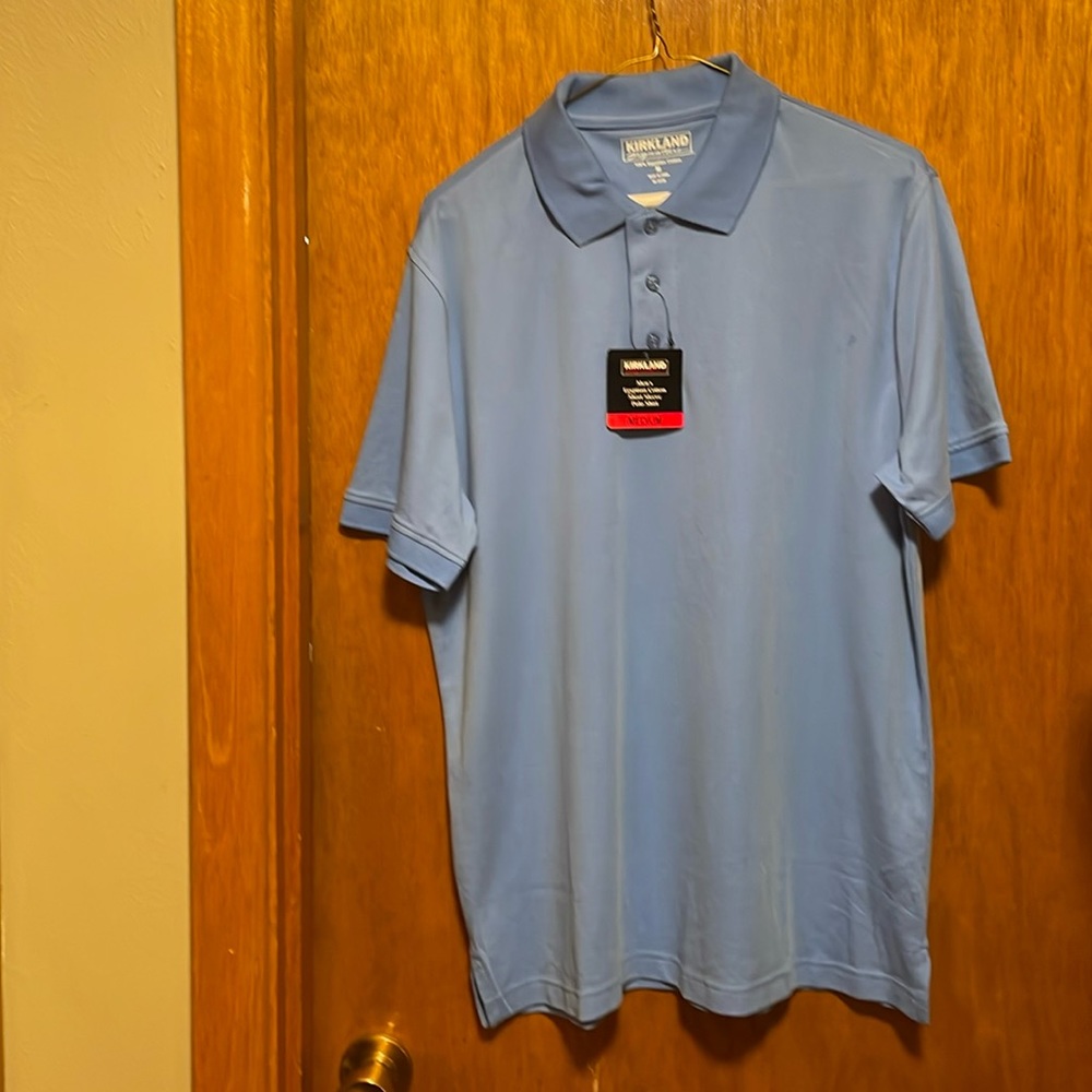 NWT Kirkland Men's Blue Cotton Polo Shirt Size Medium